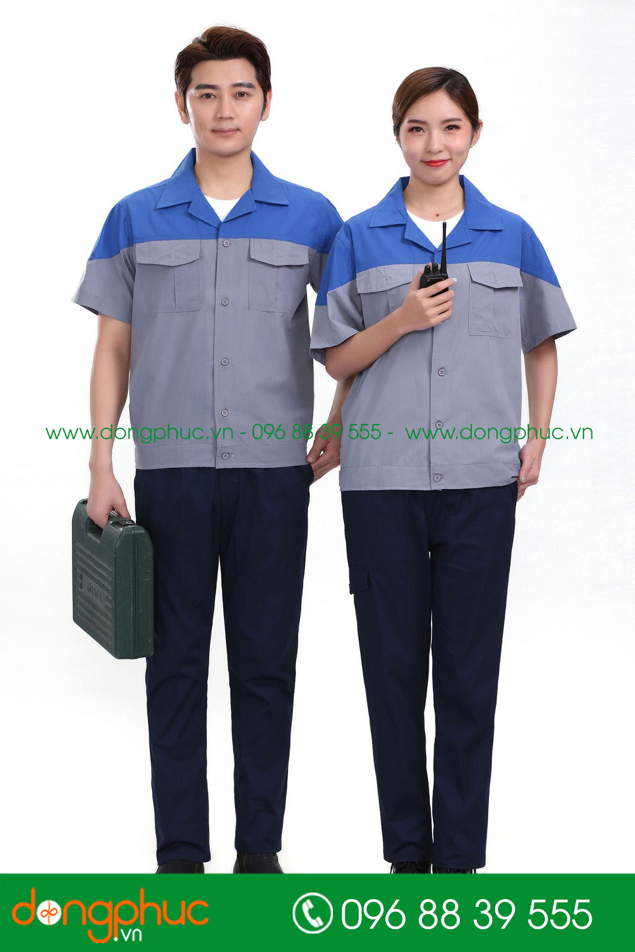 Mẫu bảo hộ màu ghi đậm phối xanh bích cộc tay